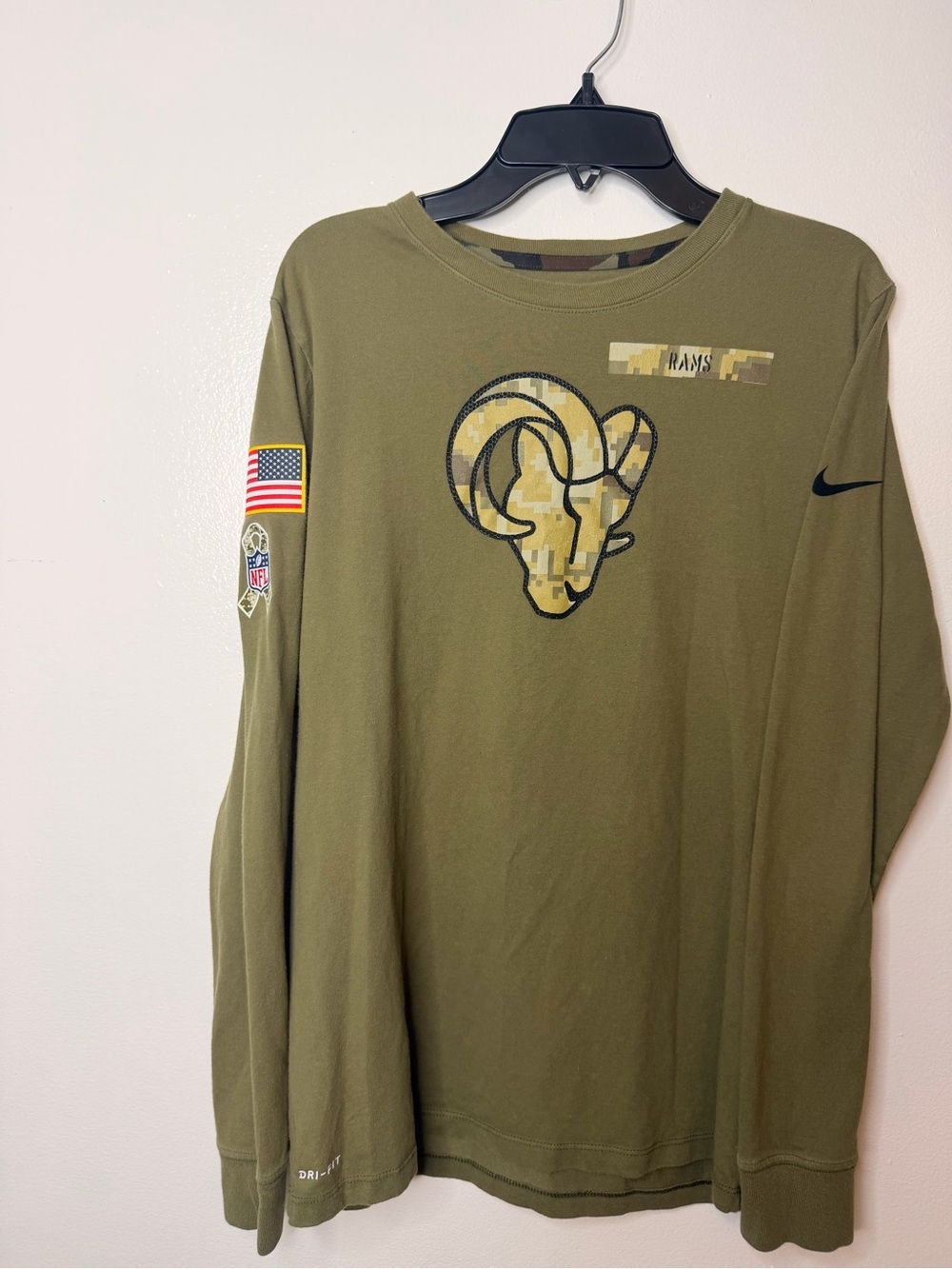 Nike Olive Los Angeles Rams Camo Logo Long Sleeve Tee